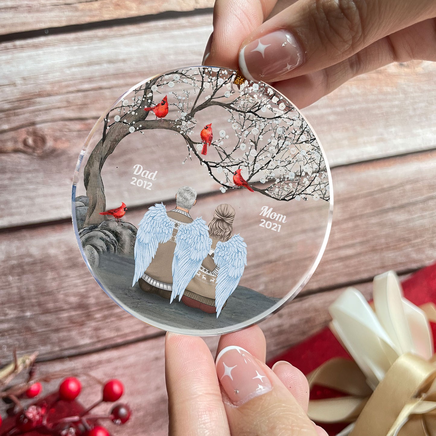 In Loving Memorial Mom And Dad - Personalized Circle Acrylic Ornament - Memorial Gift For Brothers, Sisters