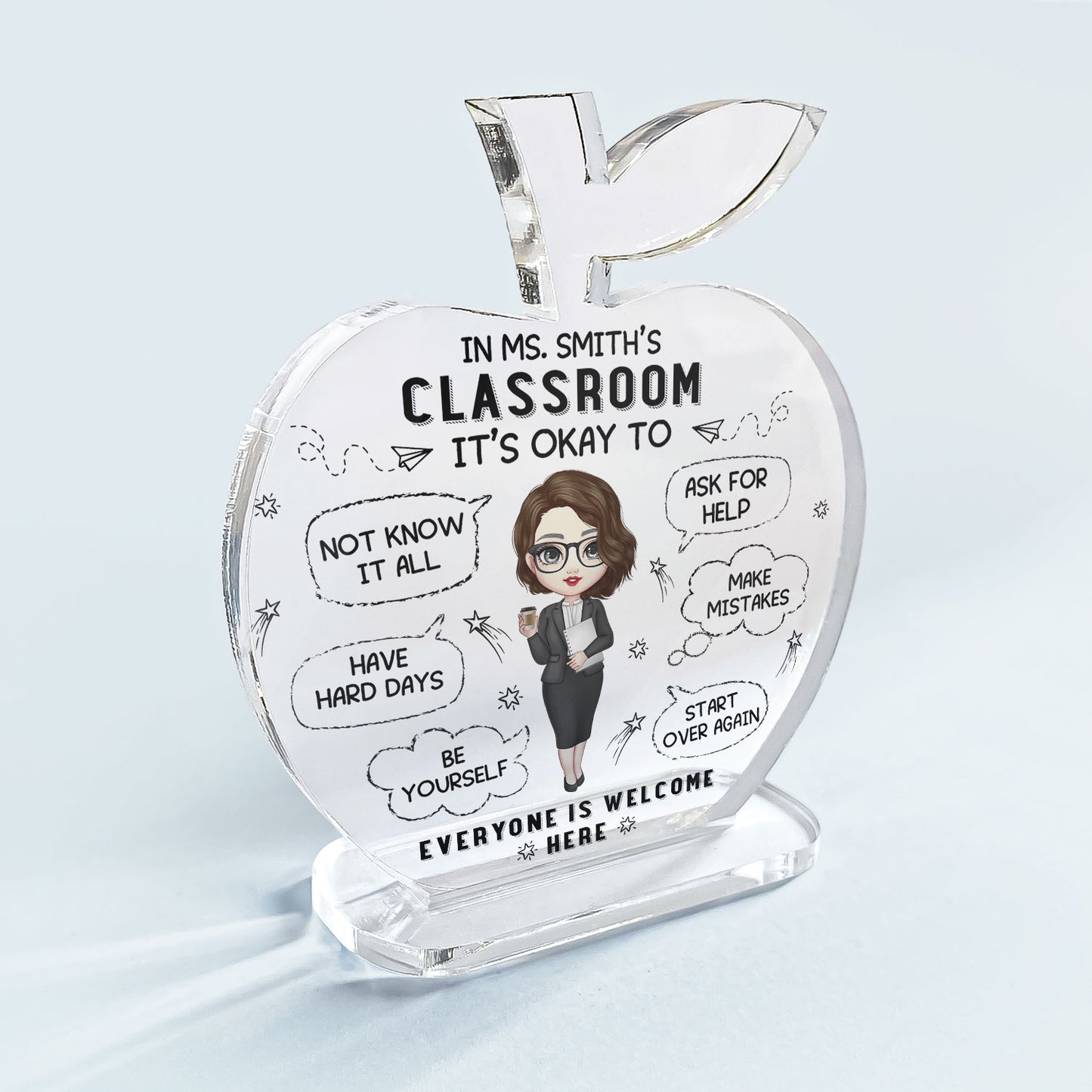 In Teacher Classroom - Personalized Apple Shaped Acrylic Plaque - Birthday, School Leaving, Appreciation Gift For Teachers