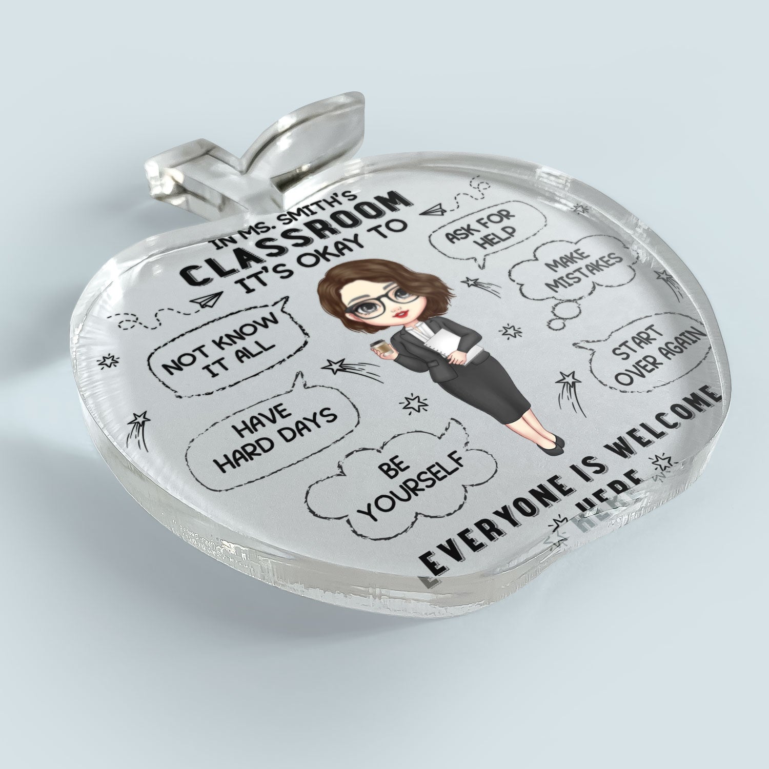 In Teacher Classroom - Personalized Apple Shaped Acrylic Plaque - Macorner
