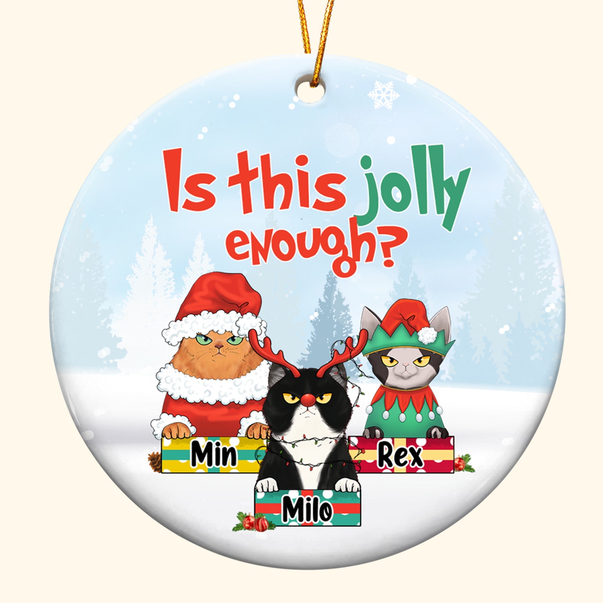 Is This Jolly Enough - Personalized One-sided Ceramic Ornament - Christmas Gift For Cat Lovers, Cat Mom, Cat Dad - Glaring Cat