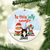 Is This Jolly Enough - Personalized One-sided Ceramic Ornament - Christmas Gift For Cat Lovers, Cat Mom, Cat Dad - Glaring Cat