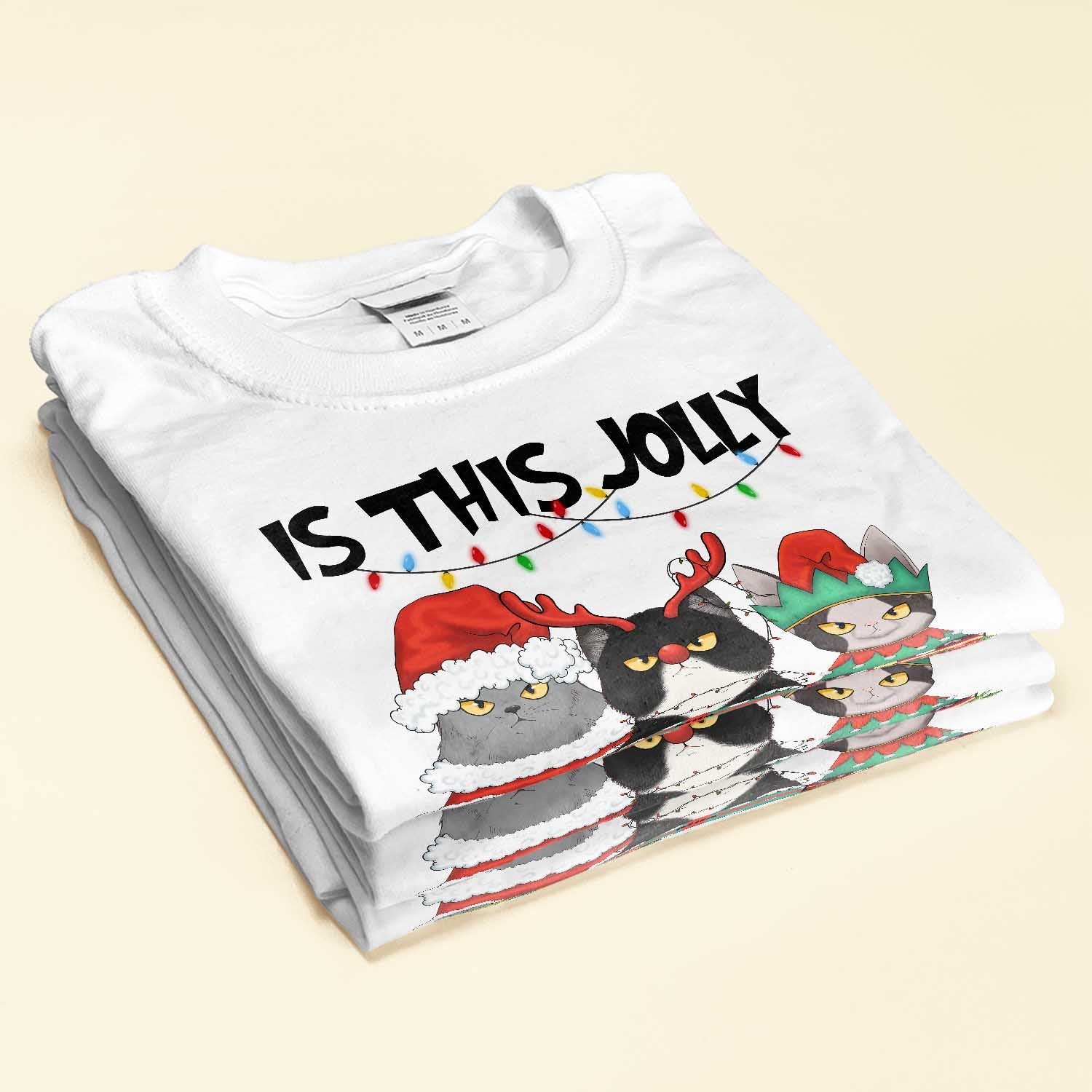 Is This Jolly Enough - Personalized Shirt - Christmas Gift For Cat Lovers, Cat Mom, Cat Dad - Glaring Cat