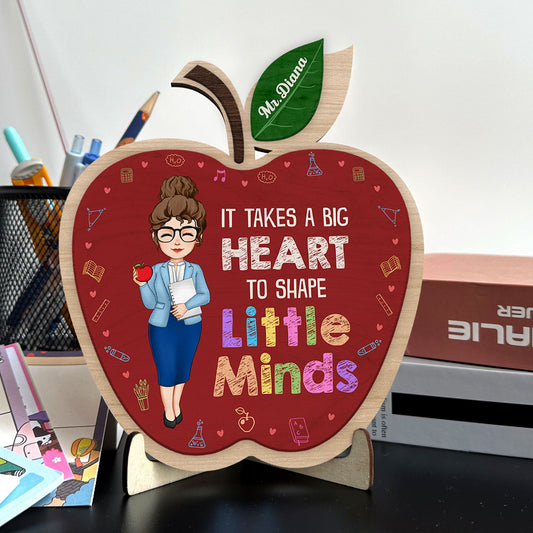 It Takes A Big Heart - Personalized Custom Apple-Shaped 2 Layers Wooden Plaque