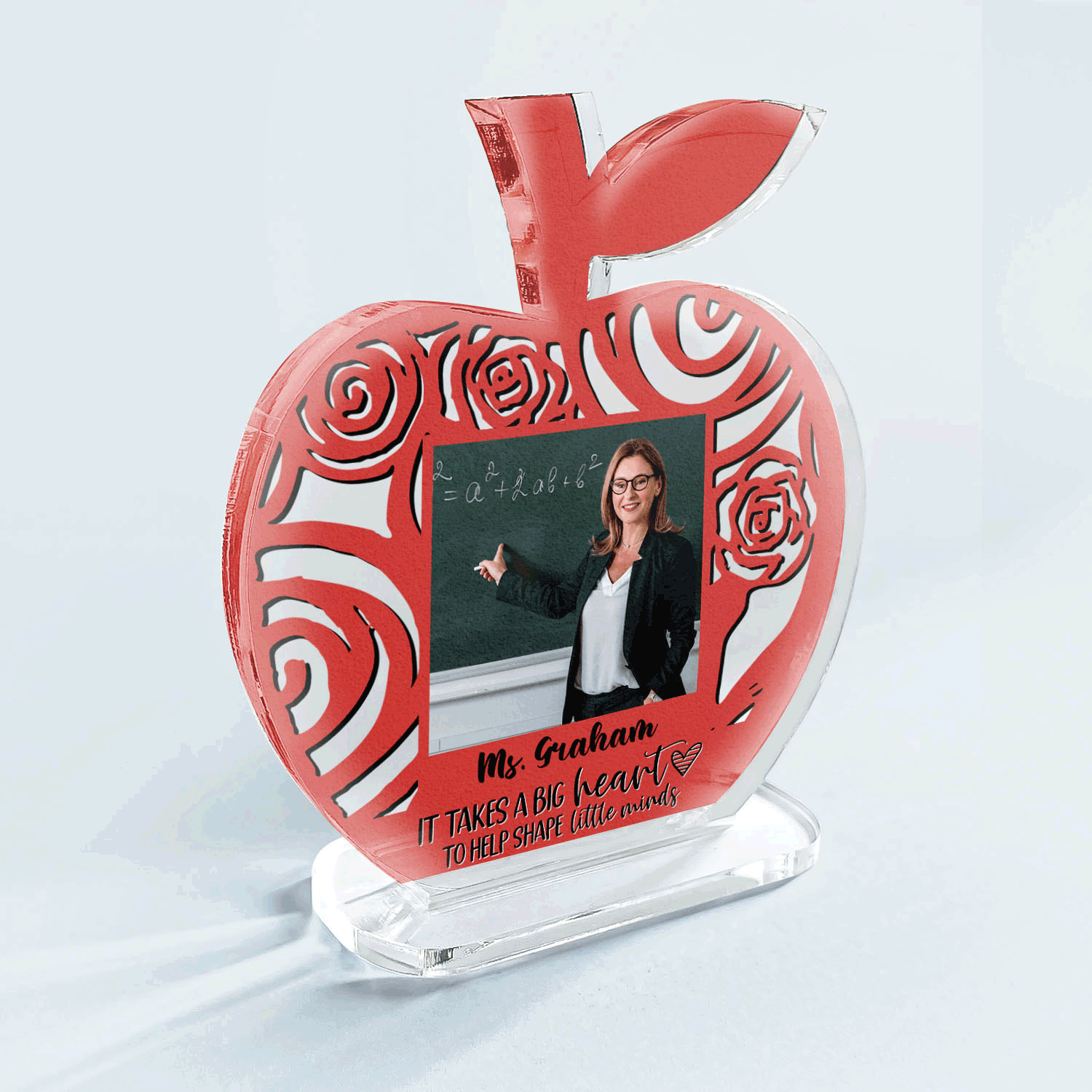 It Takes A Big Heart To Shape Little Minds - Personalized Apple Shaped Acrylic Plaque - Birthday, School Leaving, Year End, Appreciation Gift For Teachers, Teacher Assistants  - From Students & Family 