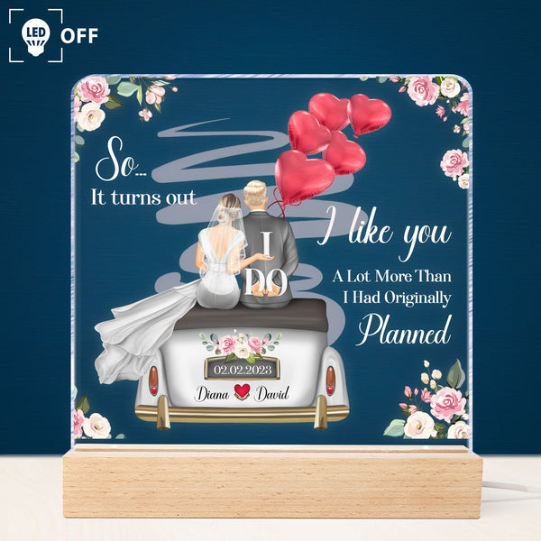 3D Led Light Wooden Base Couple Grow Old With Me - Personalized