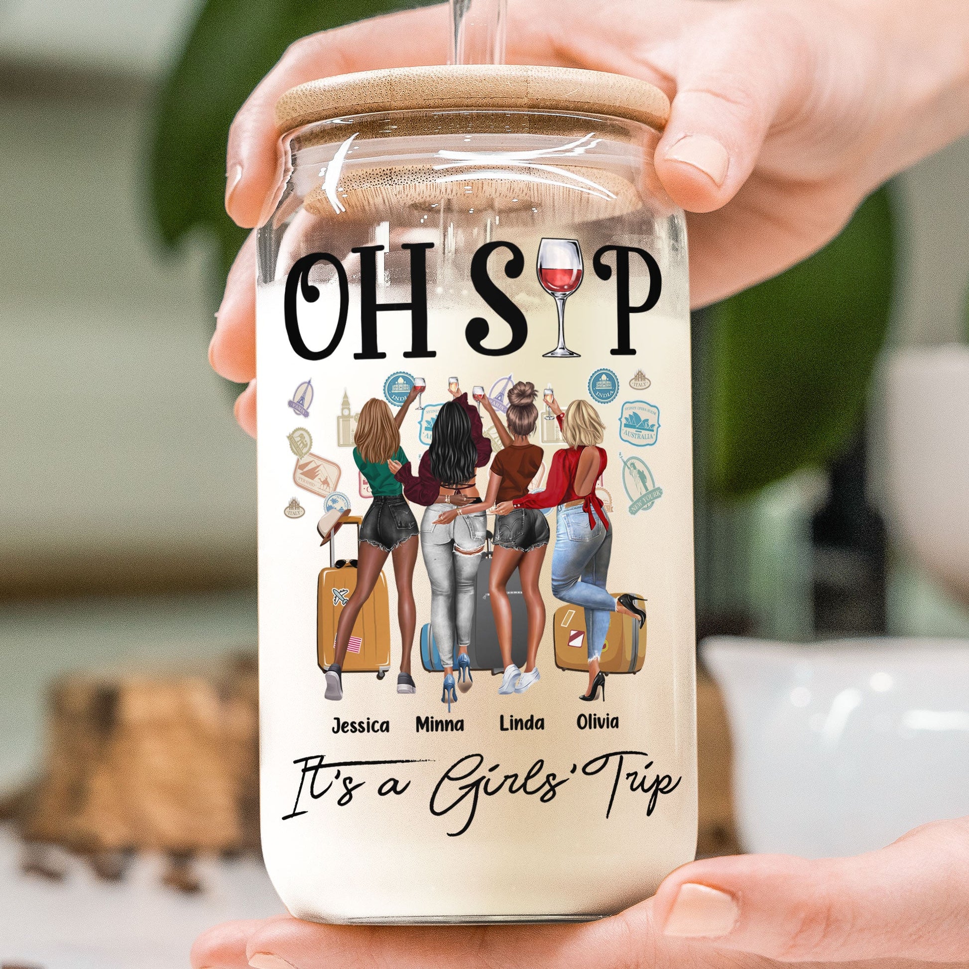 It's A Girls' Trip - Personalized Clear Glass Can