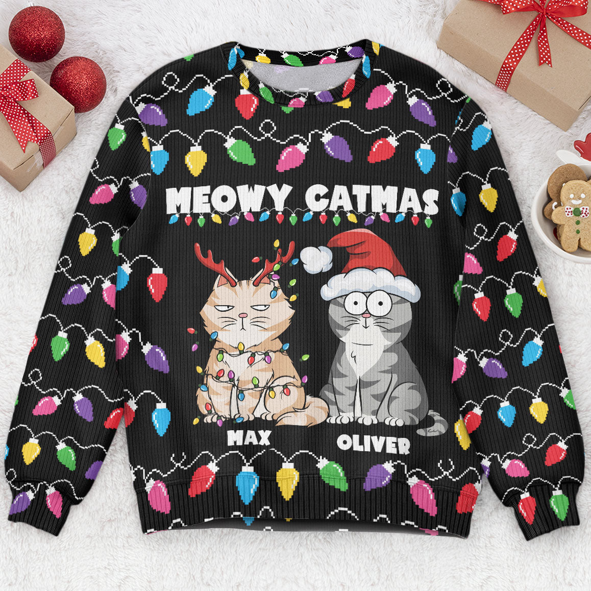 Meowy Catmas Christmas Funny Cats - Personalized Ugly Sweater