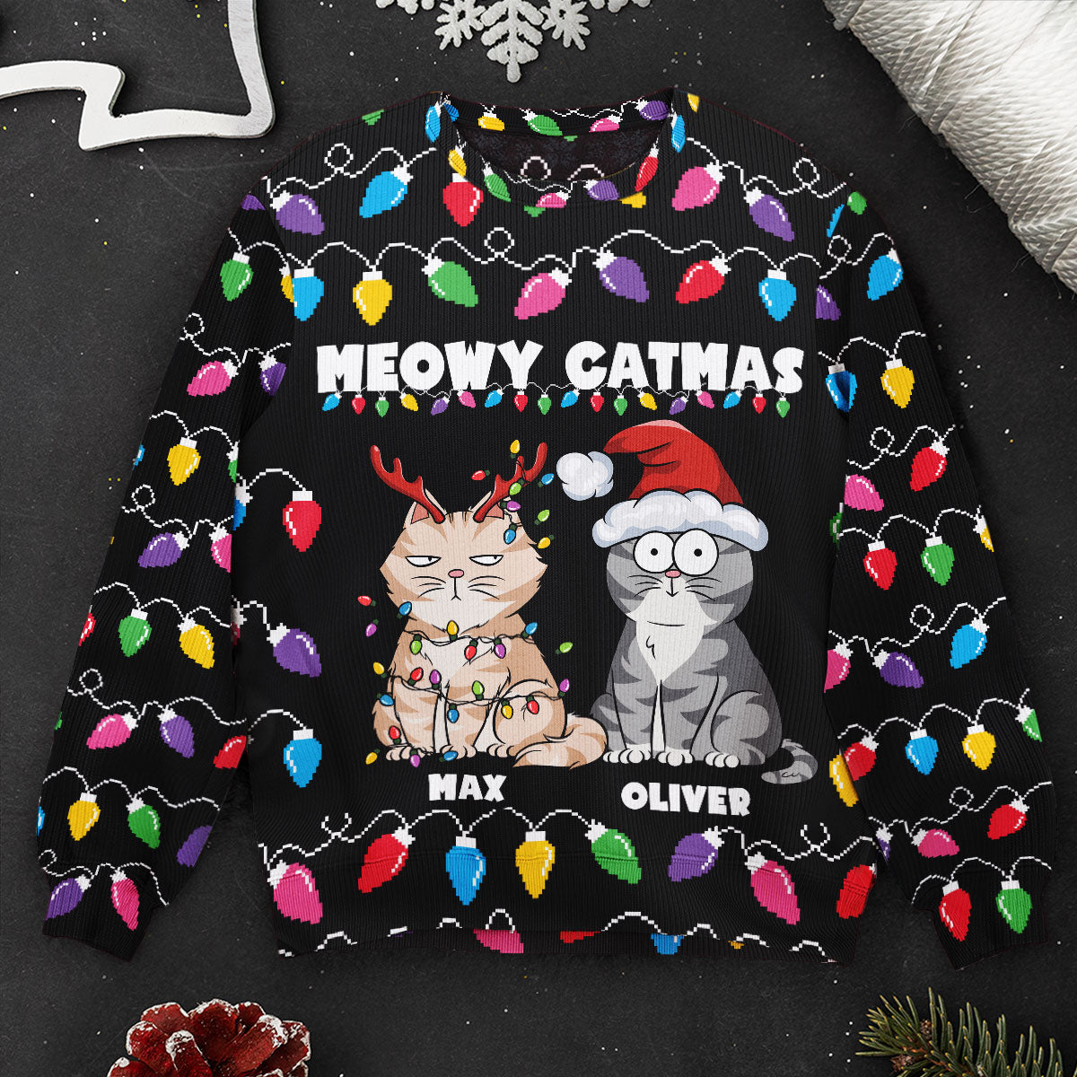 Meowy Catmas Christmas Funny Cats - Personalized Ugly Sweater