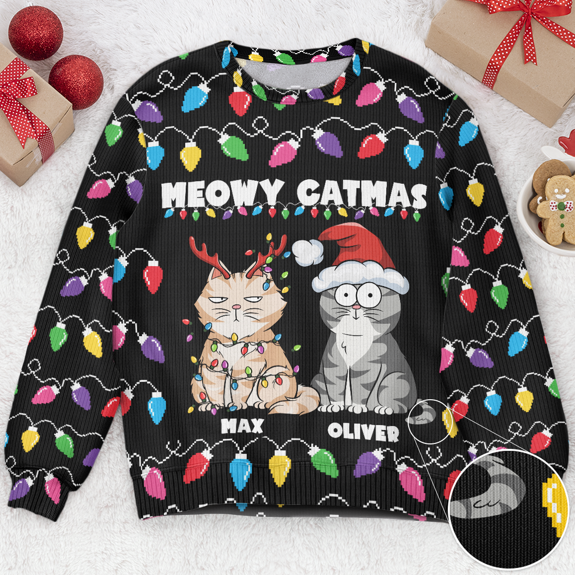 Meowy Catmas Christmas Funny Cats - Personalized Ugly Sweater