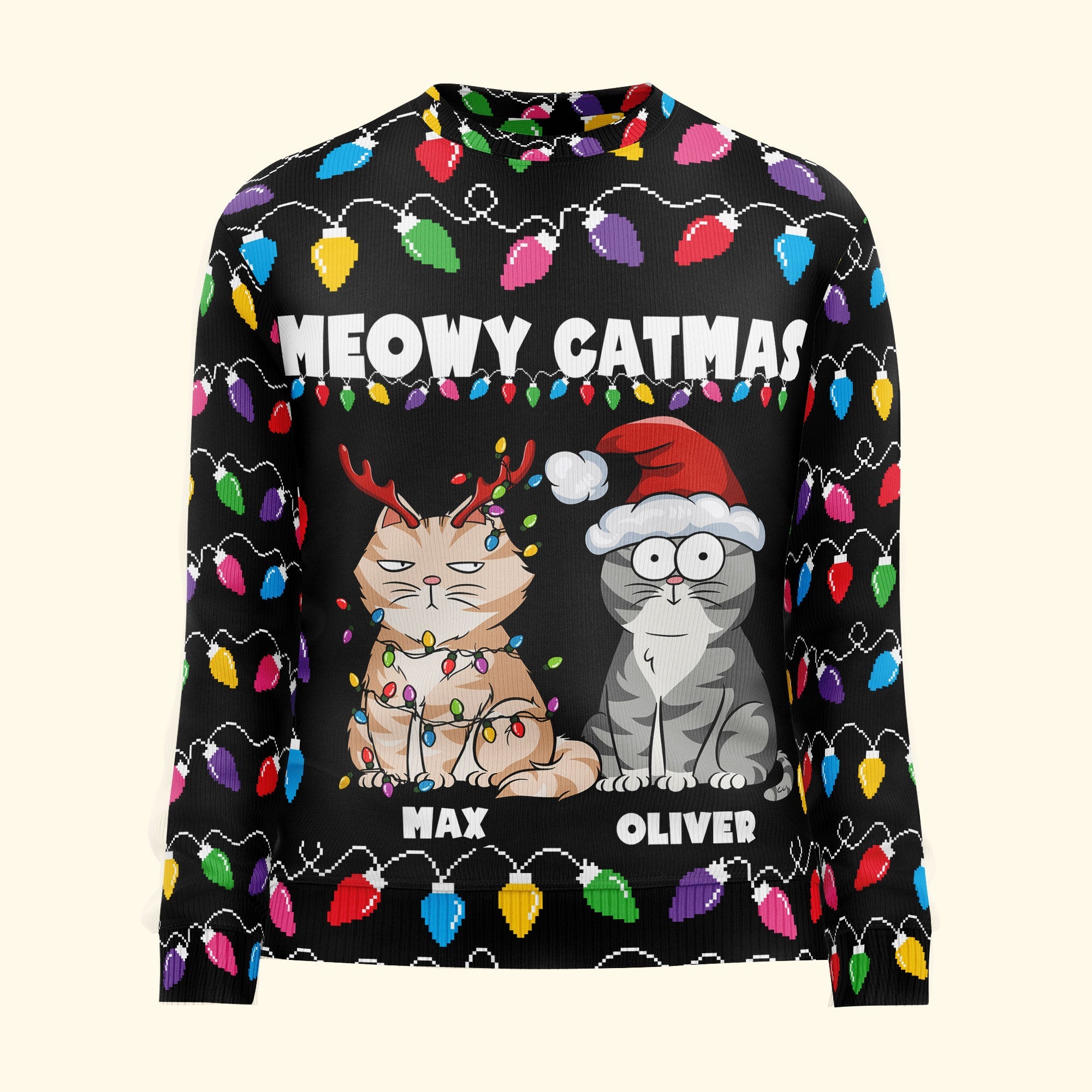 Meowy Catmas Christmas Funny Cats - Personalized Ugly Sweater