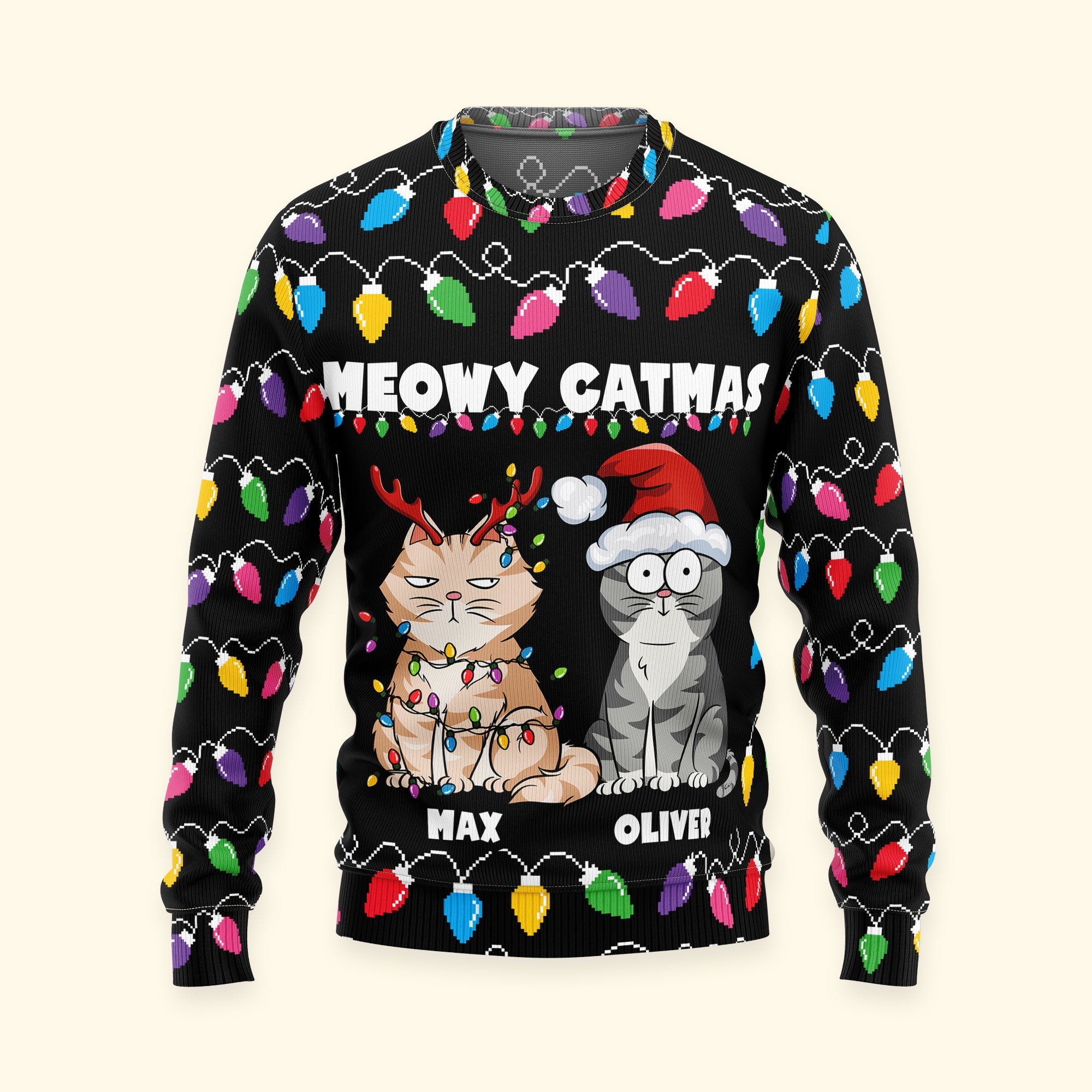 Meowy Catmas Christmas Funny Cats - Personalized Ugly Sweater