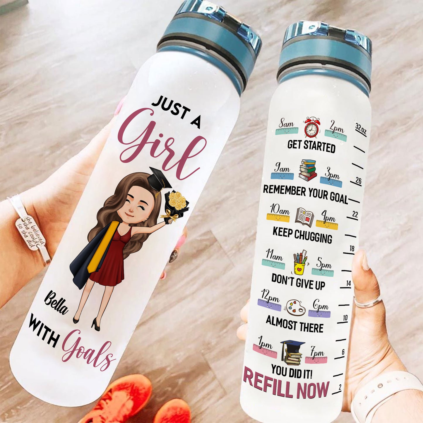 Just A Girl With Goals - Personalized Water Bottle With Time Marker