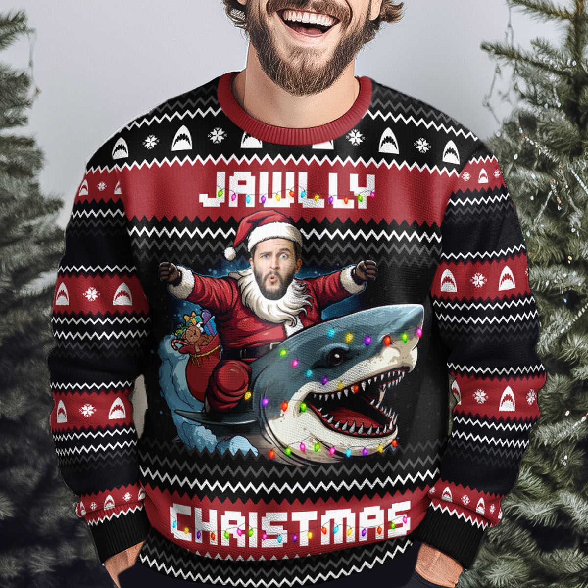 Jawlly Christmas For Shark Lovers - Personalized Photo Ugly Sweater