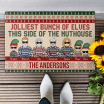 Jolliest Bunch Of Elves This Side Of The Nuthouse - Personalized Doormat - Christmas, New Year Gift For Family Members, Dad, Mom, Kids, Grandpa, Grandma