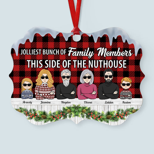 Jolliest Bunch Of Families - Personalized Aluminum Ornament - Christmas Gift For Family Member, Dad, Mom, Sisters, Brothers