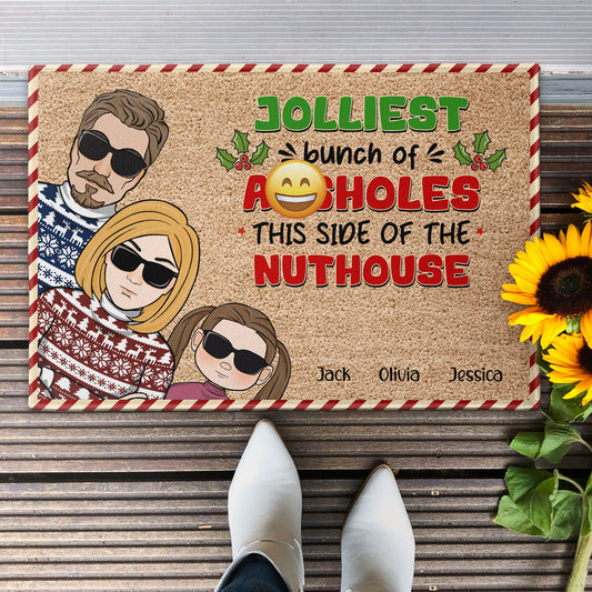 Jolliest Bunch Of This Side Of The Nuthouse - Personalized Doormat