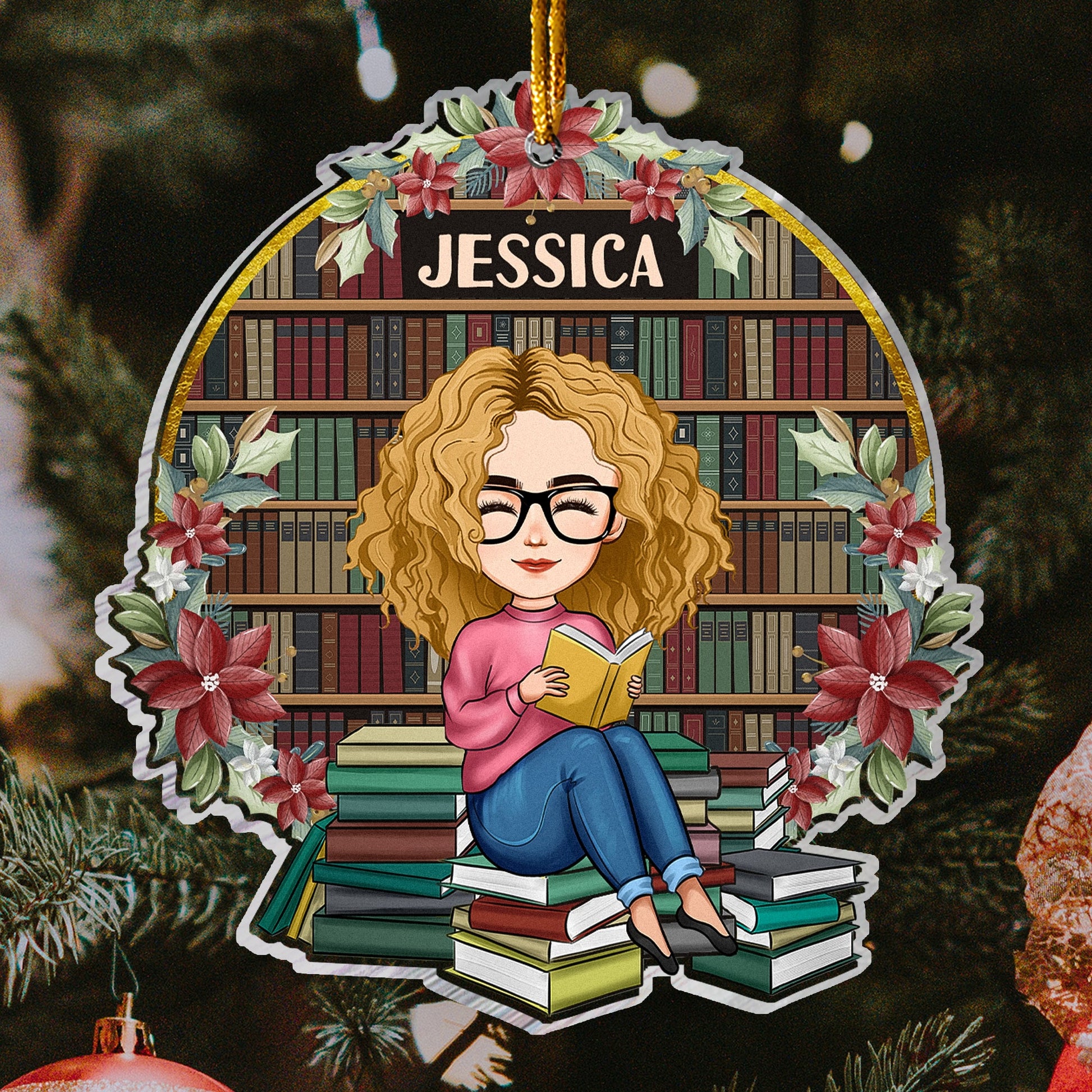 Just A Girl Who Loves Books - Personalized Bookcase Shaped Acrylic Ornament