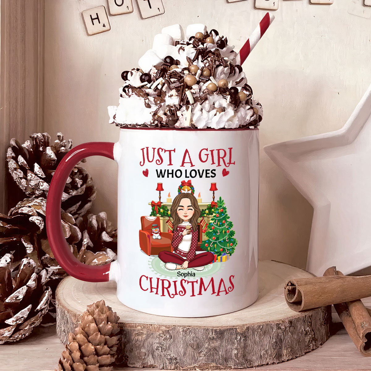 Just A Girl Who Loves Christmas - Personalized Accent Mug