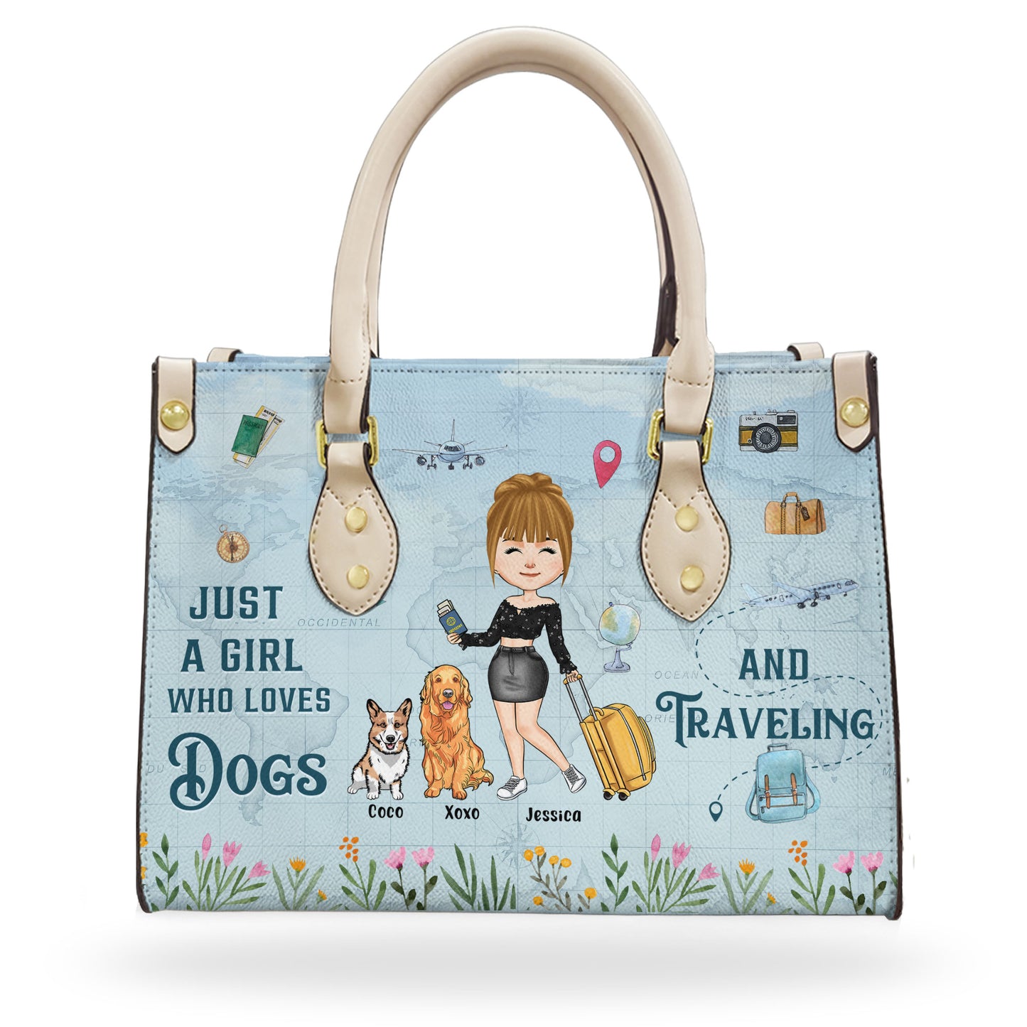 Just A Girl Who Loves Dogs And Traveling - Personalized Leather Bag