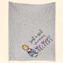 Just A Girl Who Loves Peckers - Personalized Blanket - Birthday, Christmas, New Year Gift For Farmers, Chicken Lady