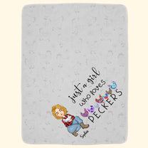 Just A Girl Who Loves Peckers - Personalized Blanket - Birthday, Christmas, New Year Gift For Farmers, Chicken Lady