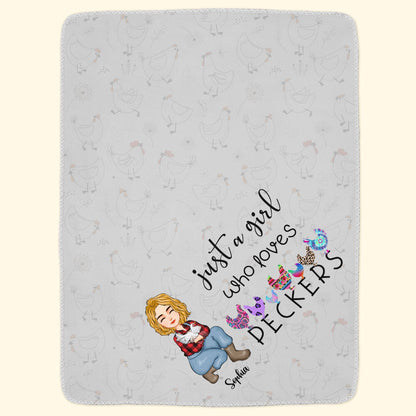 Just A Girl Who Loves Peckers - Personalized Blanket - Birthday, Christmas, New Year Gift For Farmers, Chicken Lady