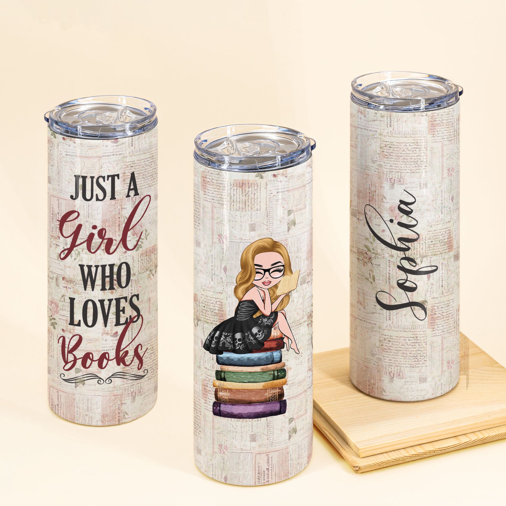 Just A Girl Who Loves To Read Books - Personalized Skinny Tumbler - Birthday Gift For Book Lovers