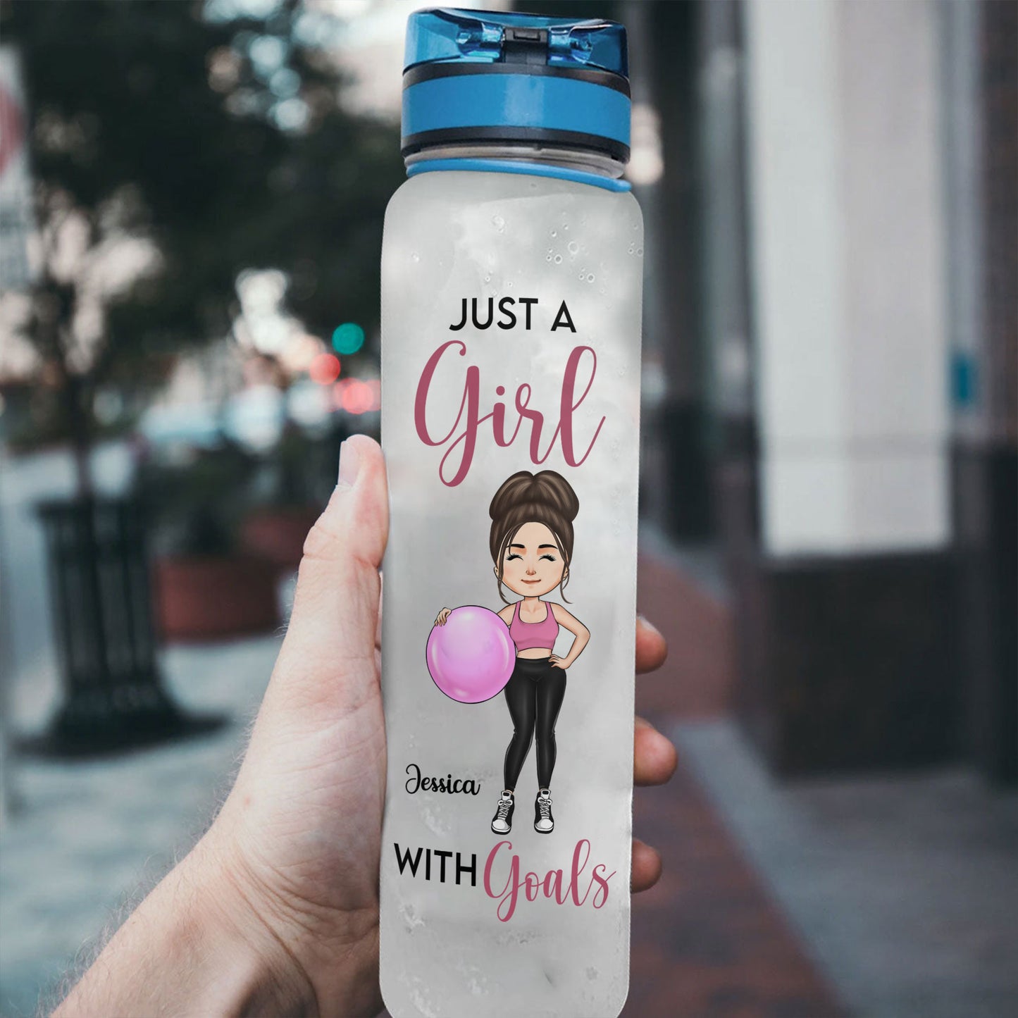 Just A Girl With Goals New Version - Personalized Water Bottle With Time Marker - Birthday, Motivation Gift For Her, Girl, Woman, Fitness Lovers, Gymer