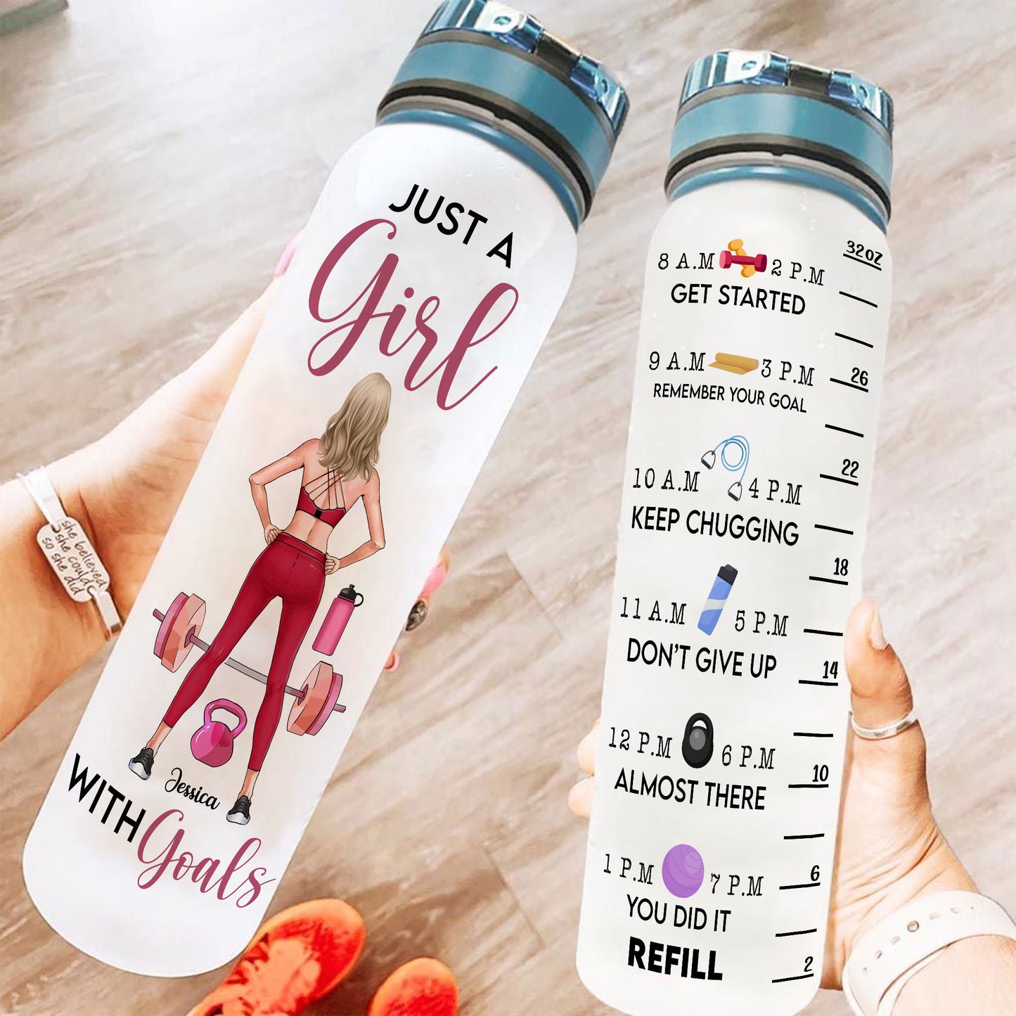 Just A Girl With Goals - Personalized Water Tracker Bottle