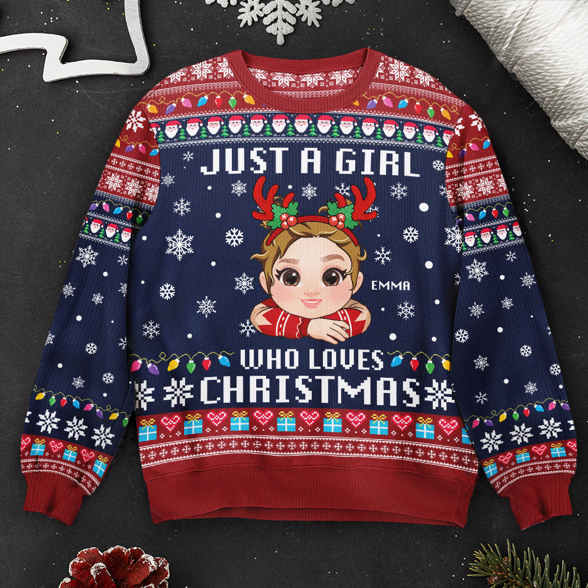 Just A Girl, Boy Who Loves Christmas - Personalized Kid's Ugly Sweater