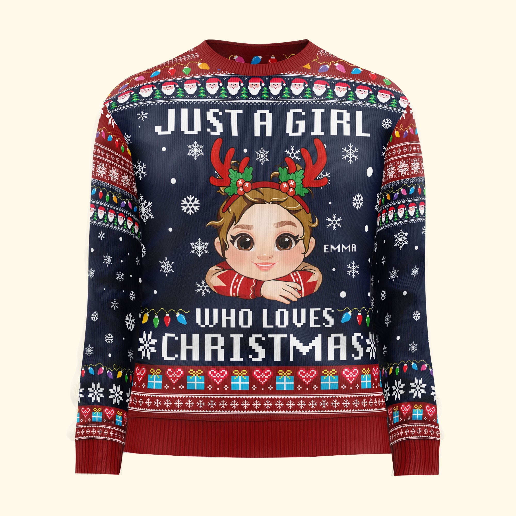 Just A Girl, Boy Who Loves Christmas - Personalized Kid's Ugly Sweater