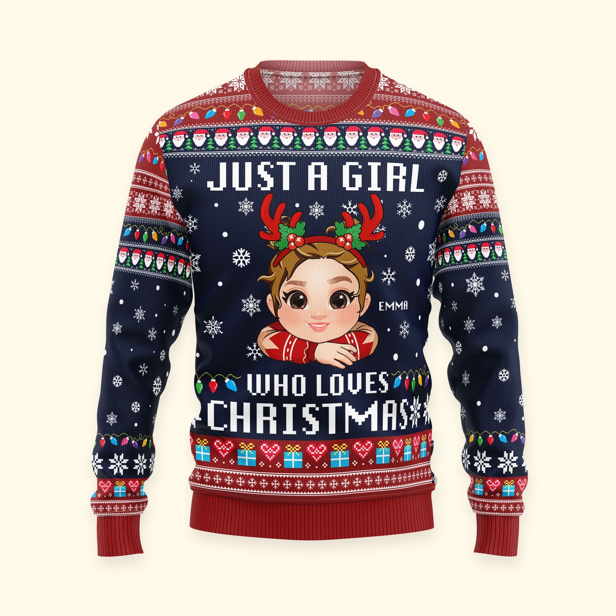 Just A Girl, Boy Who Loves Christmas - Personalized Kid's Ugly Sweater