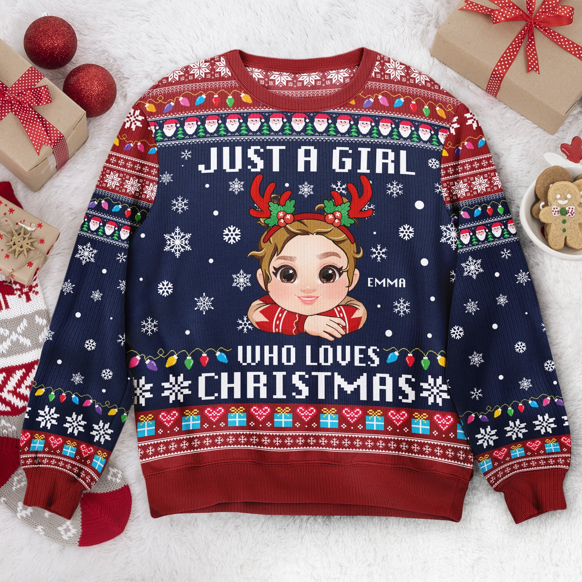 Just A Girl, Boy Who Loves Christmas - Personalized Kid's Ugly Sweater