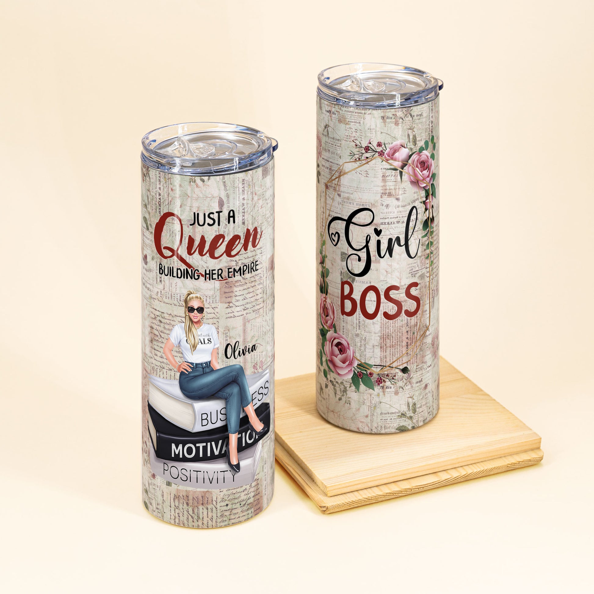 Just A Queen Building Her Empire - Personalized Skinny Tumbler - BirthdayGift For Her, Girl, Woman, Boss Babe