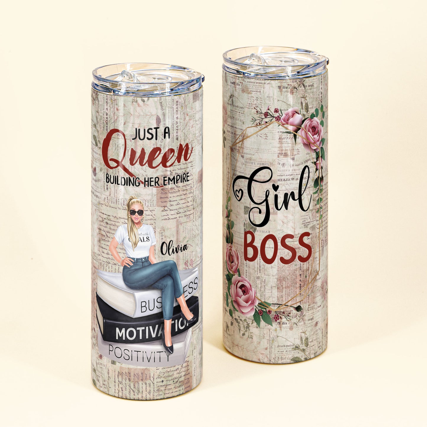 Just A Queen Building Her Empire - Personalized Skinny Tumbler - BirthdayGift For Her, Girl, Woman, Boss Babe