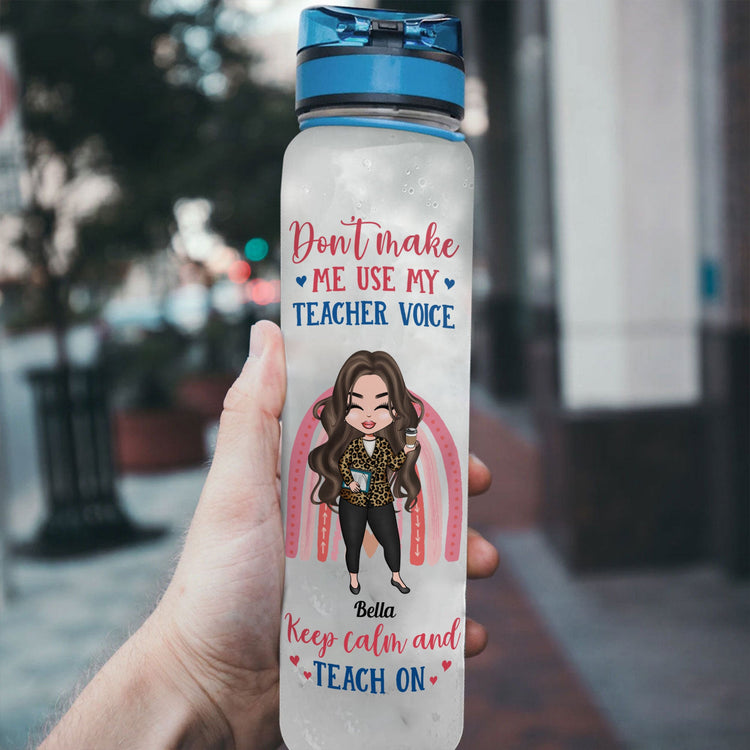 Keep Calm & Teach On - Personalized Water Tracker Bottle - Birthday, Funny Gift For Teacher