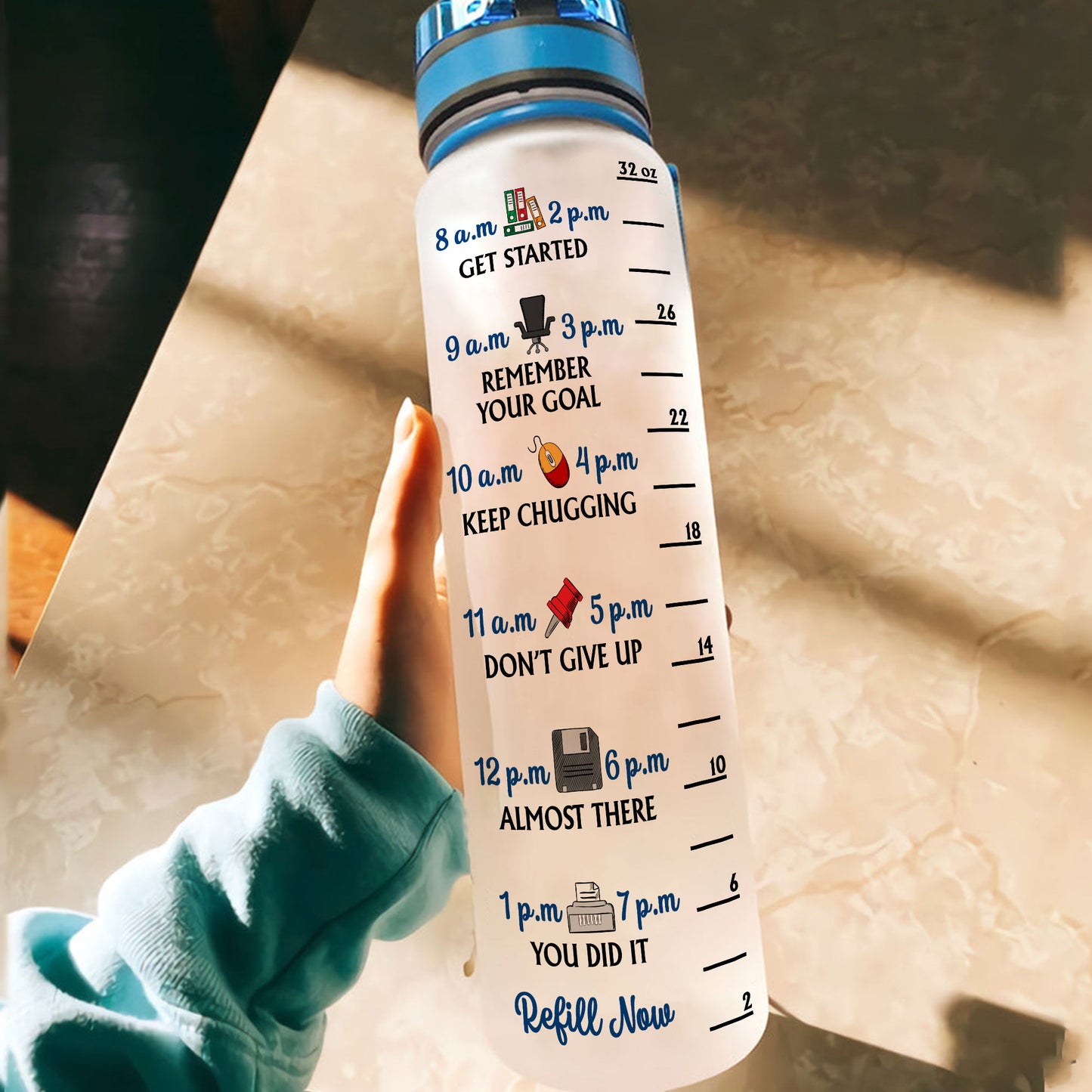 Keep The Dumbfuckery To A Minimum Today - Personalized Water Bottle With Time Marker - Funny, Birthday Gift For Colleagues, Boss Lady, Office Lady