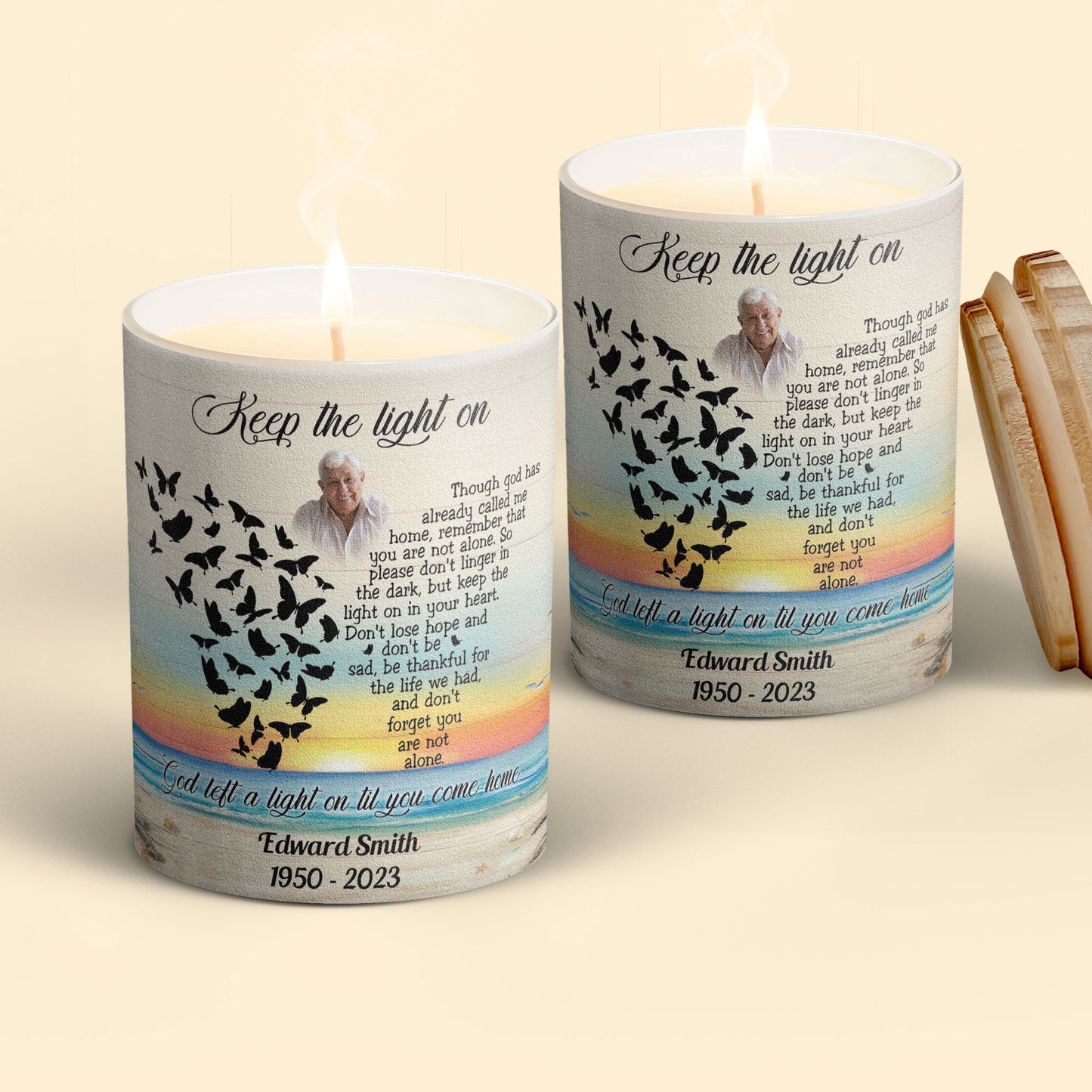 Keep The Light On Though God Has Already Called Me Home - Personalized Photo Scented Candle With Wooden Lid