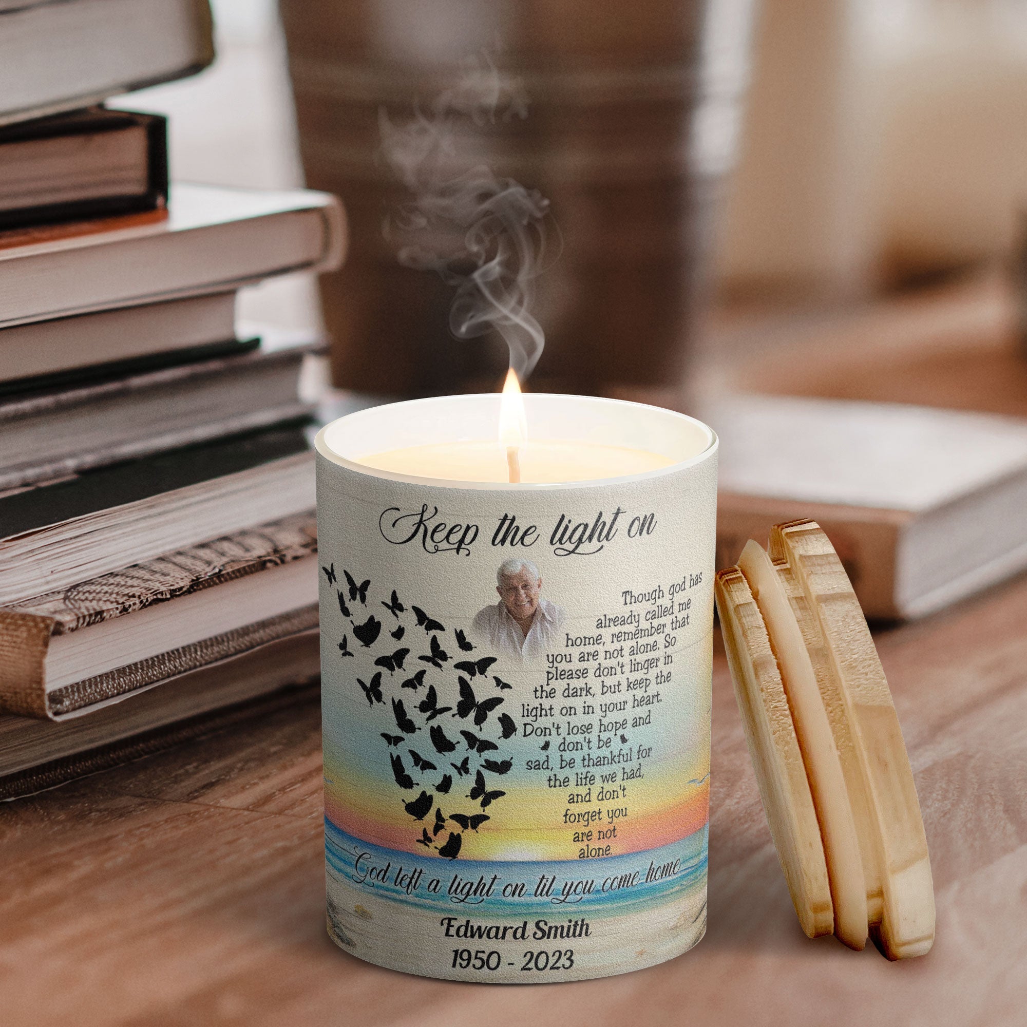 Keep The Light On Though God Has Already Called Me Home - Personalized Photo Candle