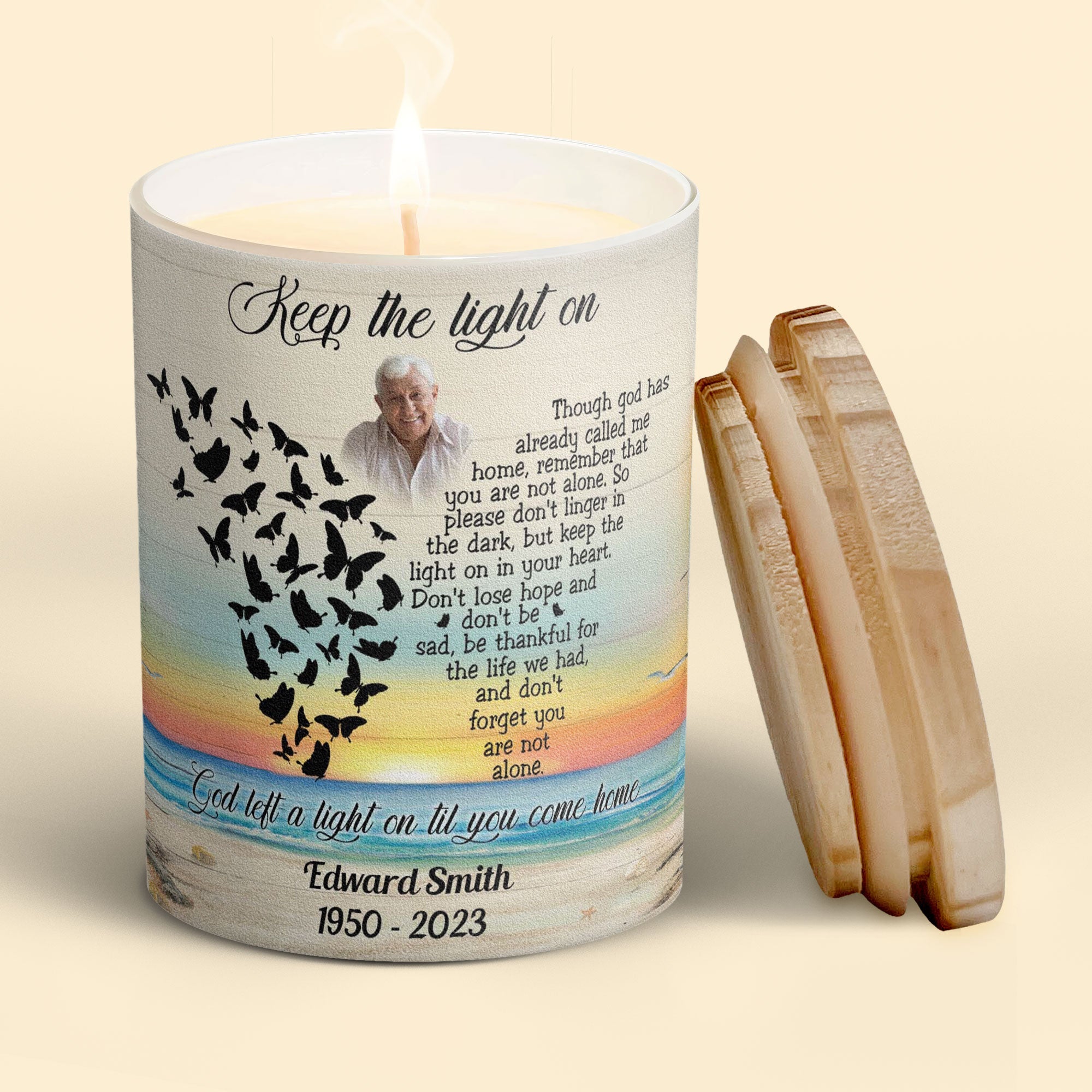 Keep The Light On Though God Has Already Called Me Home - Personalized Photo Candle