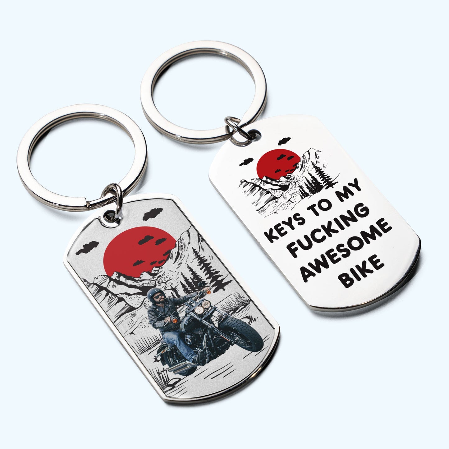 Keys To My Fucking Awesome Bike - Personalized Stainless Steel Photo Keychain