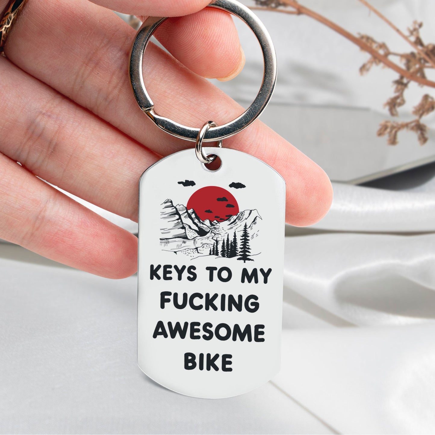 Keys To My Fucking Awesome Bike - Personalized Stainless Steel Photo Keychain