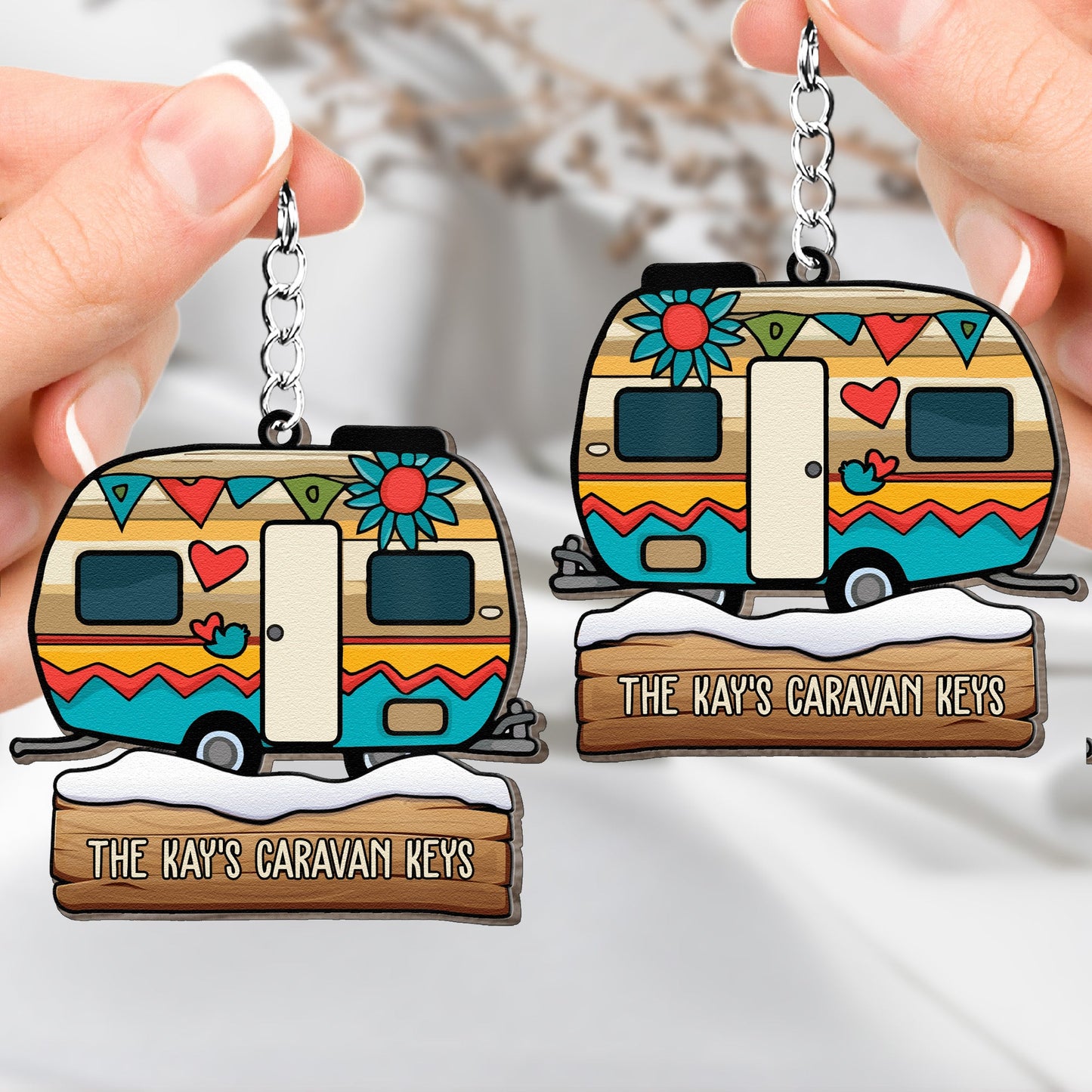 Keys To The Camper Camping Lovers Rv Caravan - Personalized Photo Wooden Keychain