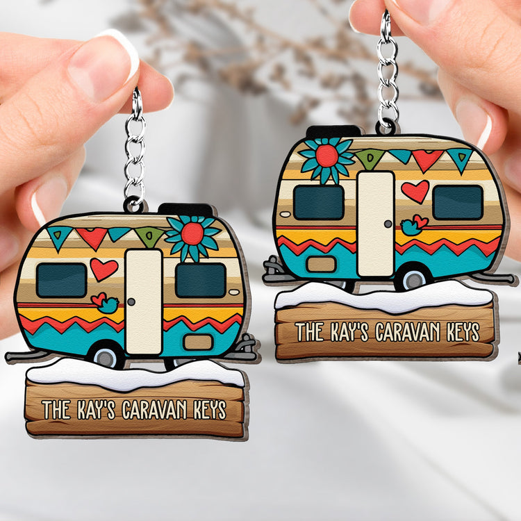 Keys To The Camper Camping Lovers Rv Caravan - Personalized Photo Wooden Keychain