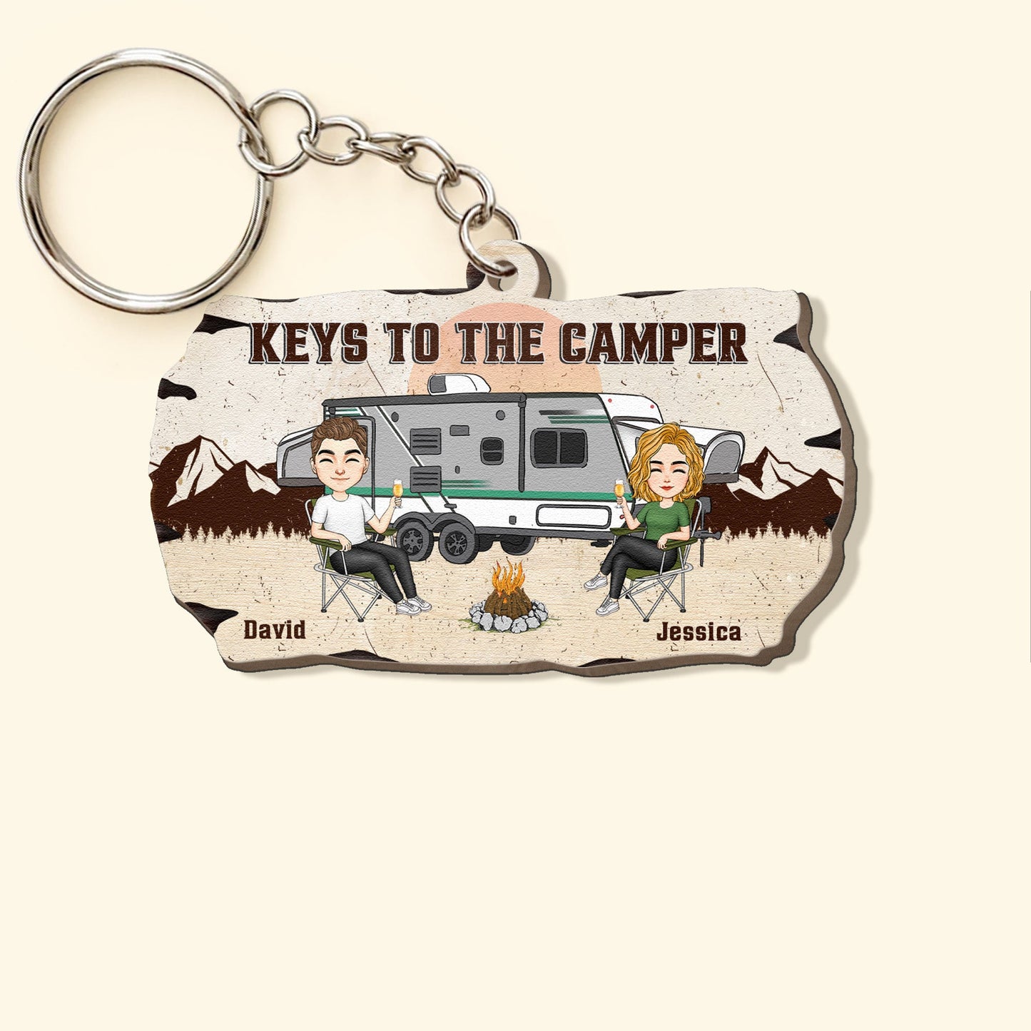 Keys To The Camper Camping Wood Slice - Personalized Wooden Keychain