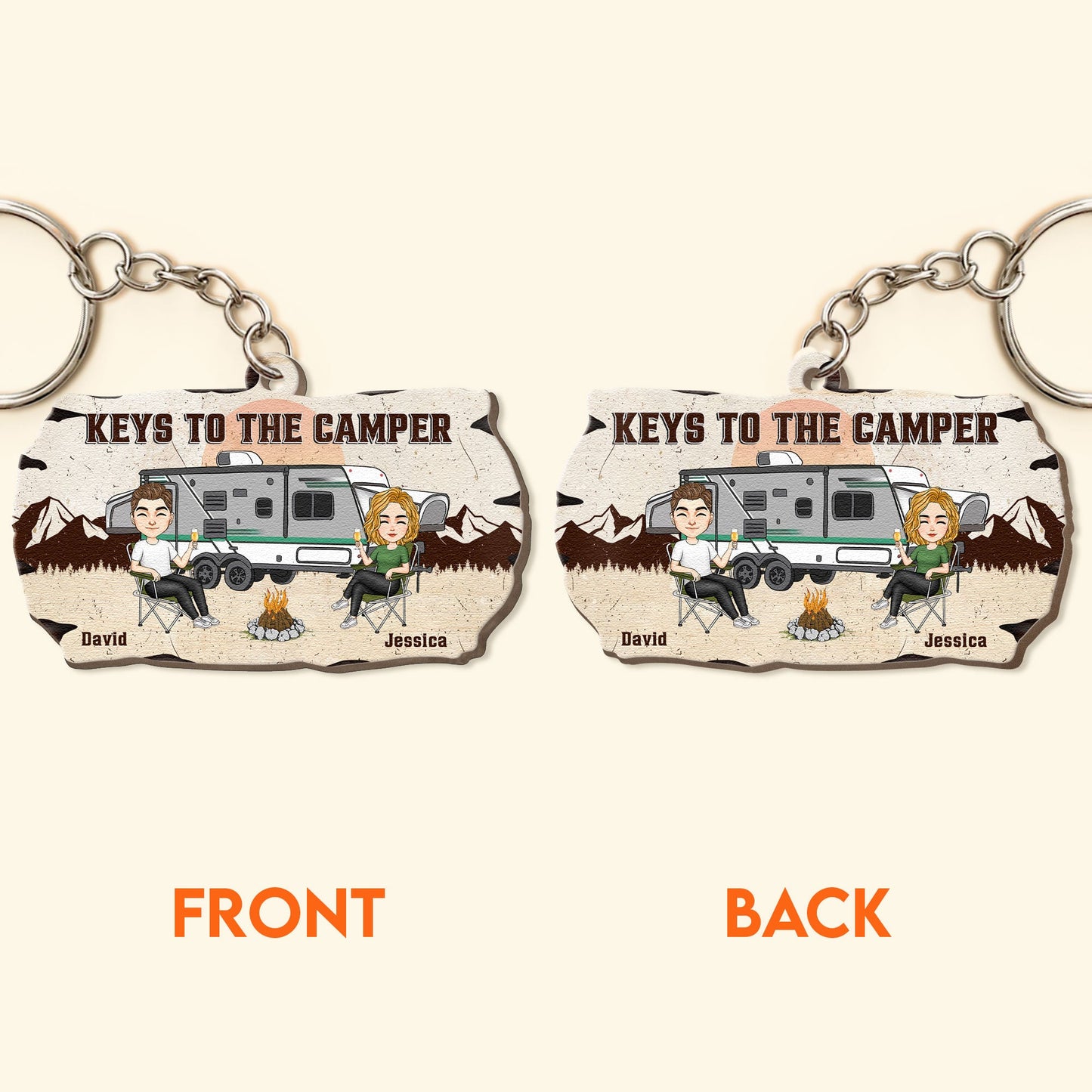 Keys To The Camper Camping Wood Slice - Personalized Wooden Keychain