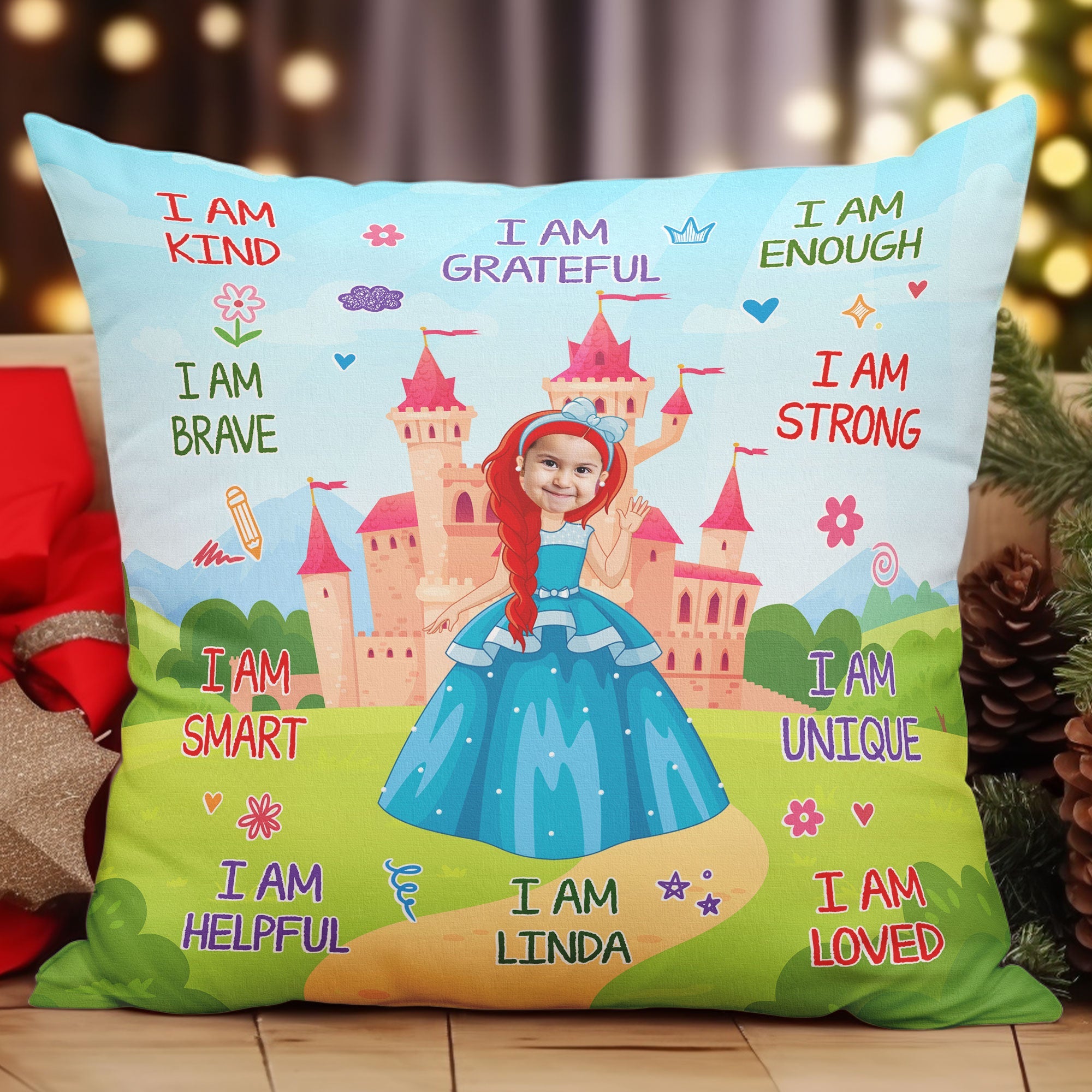 Kid Affirmations I Am Kind Fairytale - Personalized Photo Pillow (Insert Included)