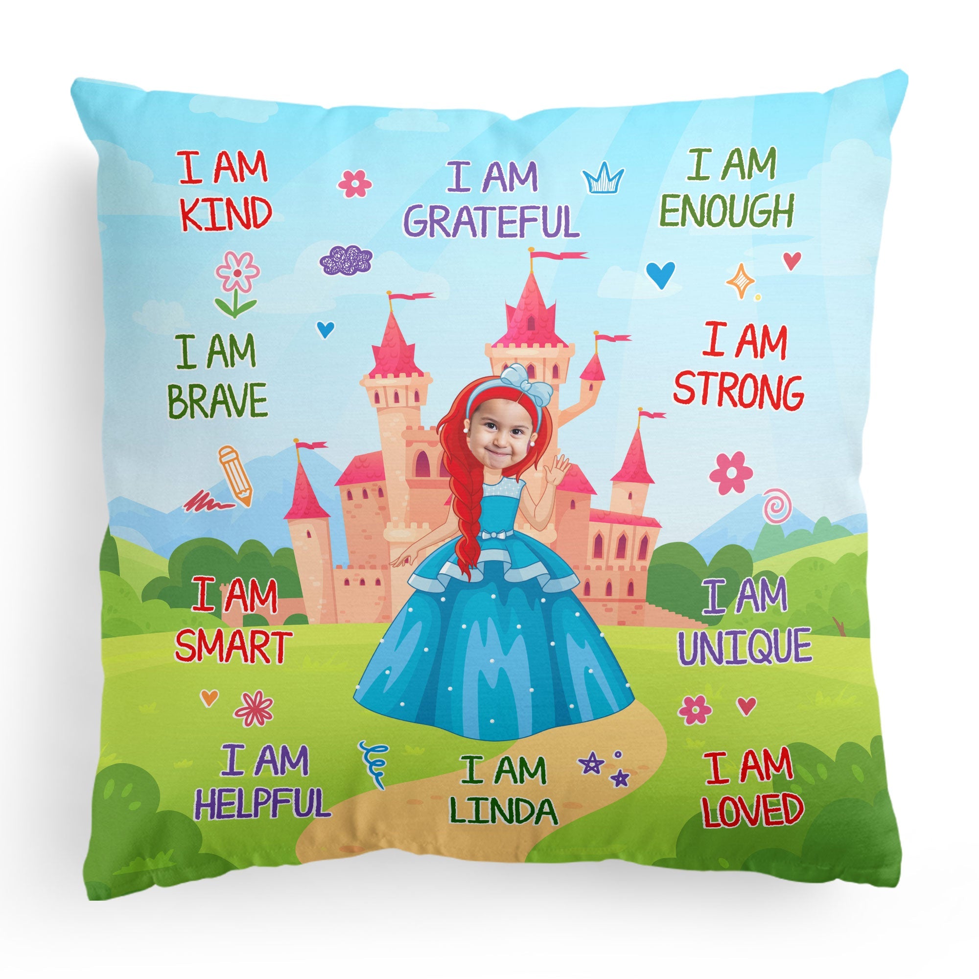 Kid Affirmations I Am Kind Fairytale - Personalized Photo Pillow (Insert Included)