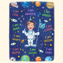 Kid Affirmations I Am Kind Smart Loved Astronaut - Personalized Photo Blanket