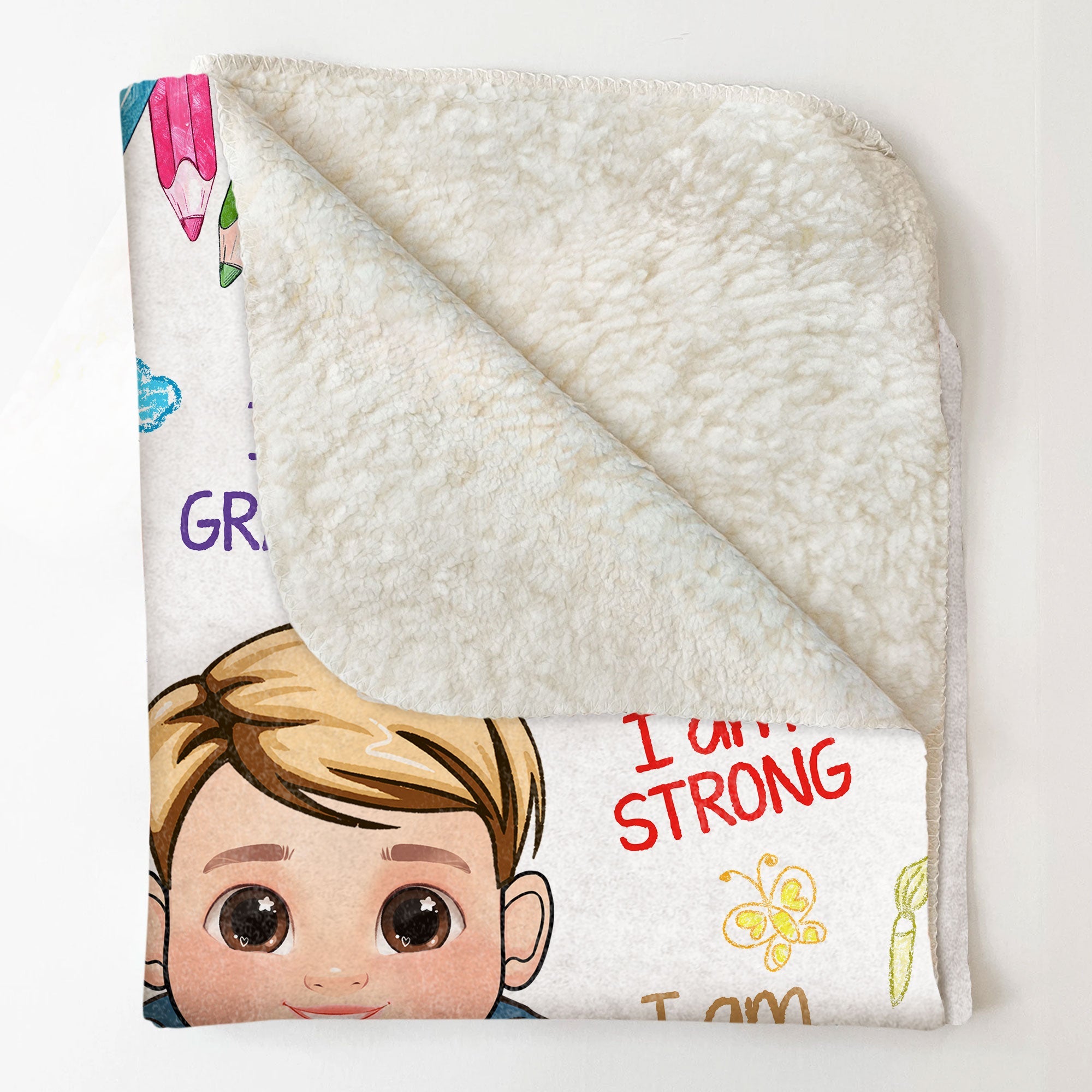 Kid Affirmations I Am Kind Smart Loved - Personalized Baby Blanket